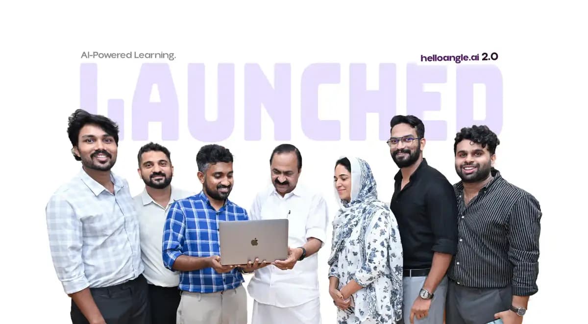 helloangle.ai launch event with the Chief Minister of Kerala and the Angle Belearn team