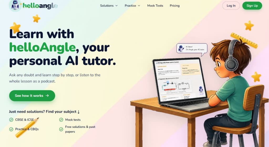 Student learning on Hello Angle with an AI tutor on screen