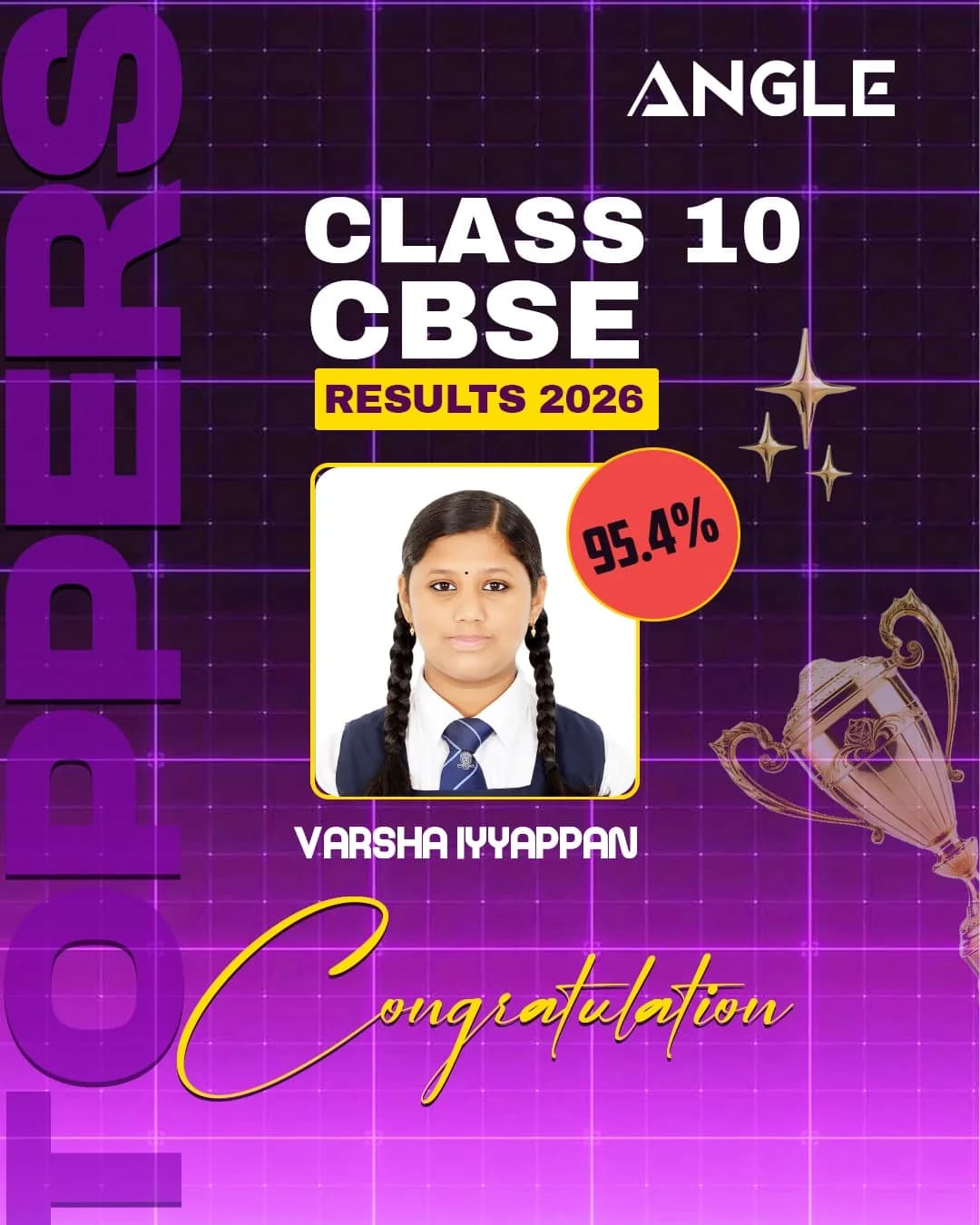 Angle Class 10 CBSE 2026 topper poster for Varsha Iyyappan scoring 95.4 percent
