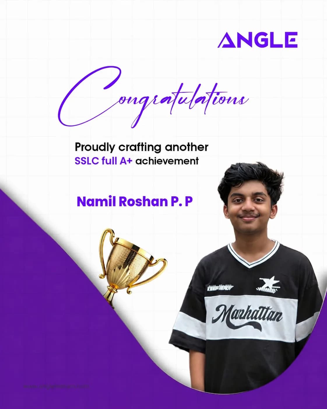 Angle SSLC congratulations poster for Namil Roshan P. P scoring Full A plus